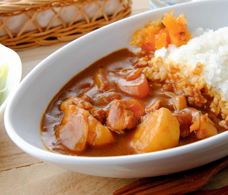 Japanese curry in oval bowl