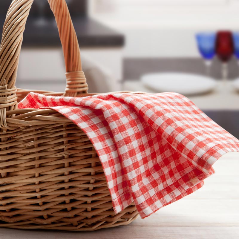 Basket with red check napkin