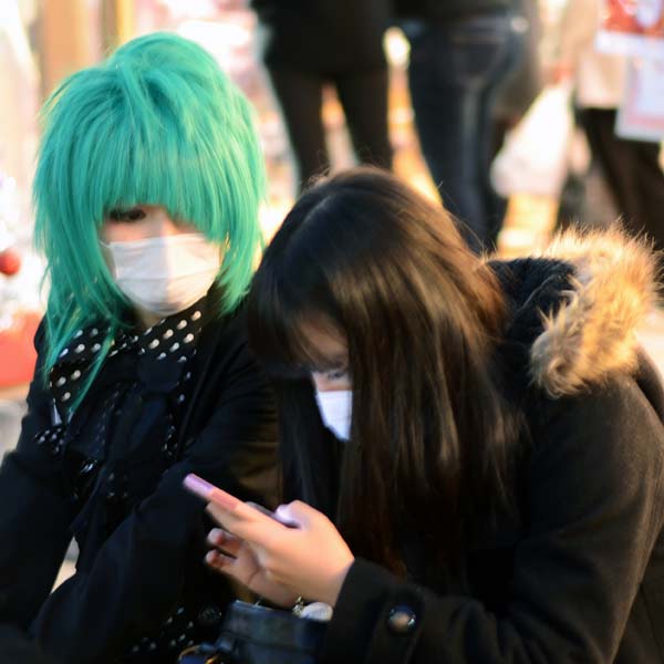 Fashionable Japanese kids wearing face masks