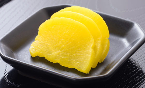 Yellow pickled takuan daikon radish