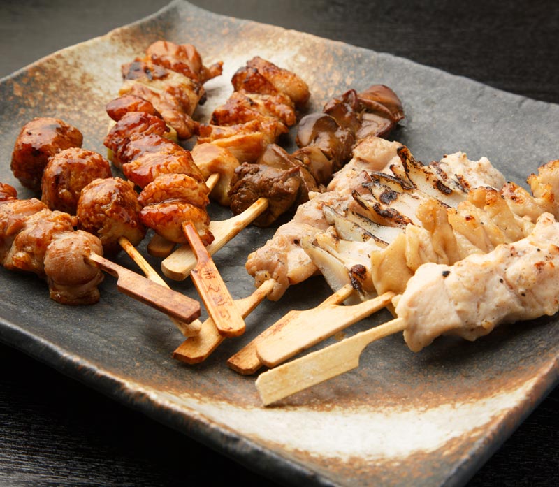 Japanese yakitori chicken skewers