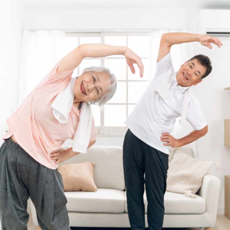 Japanese couple doing Rajio Taiso exercises