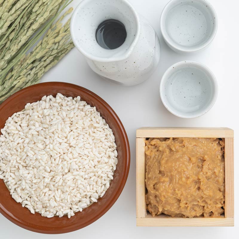 Sake with its ingredients of rice and koji