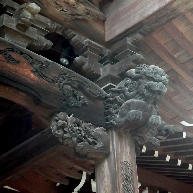 Intricate wood carvings at a Japanese shrine.
