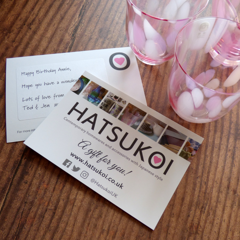 A personalised gift message on a Hatsukoi postcard