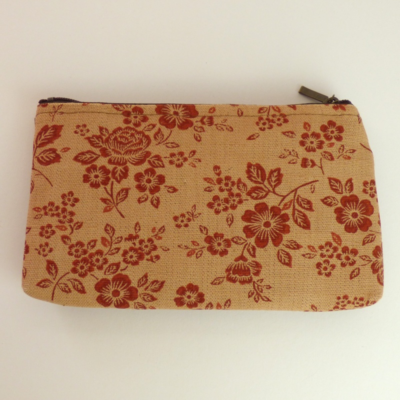 Canvas Zip Bag with Orange Floral Design Using All Natural Dyes