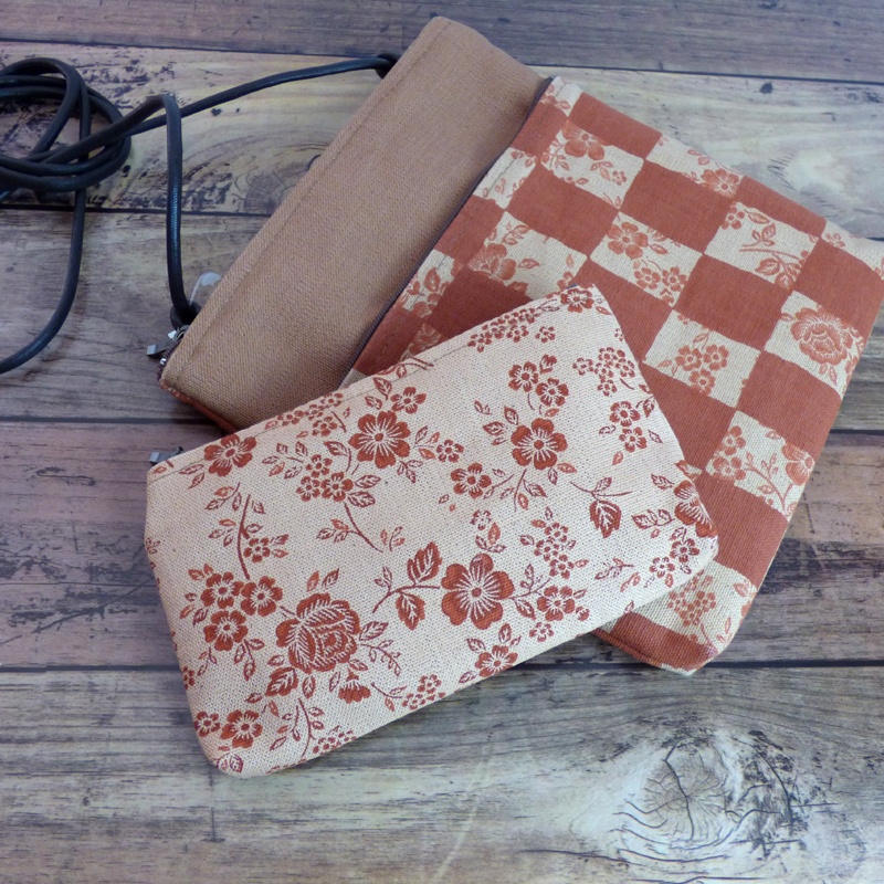 Canvas Zip Bag with Orange Floral Design Using All Natural Dyes