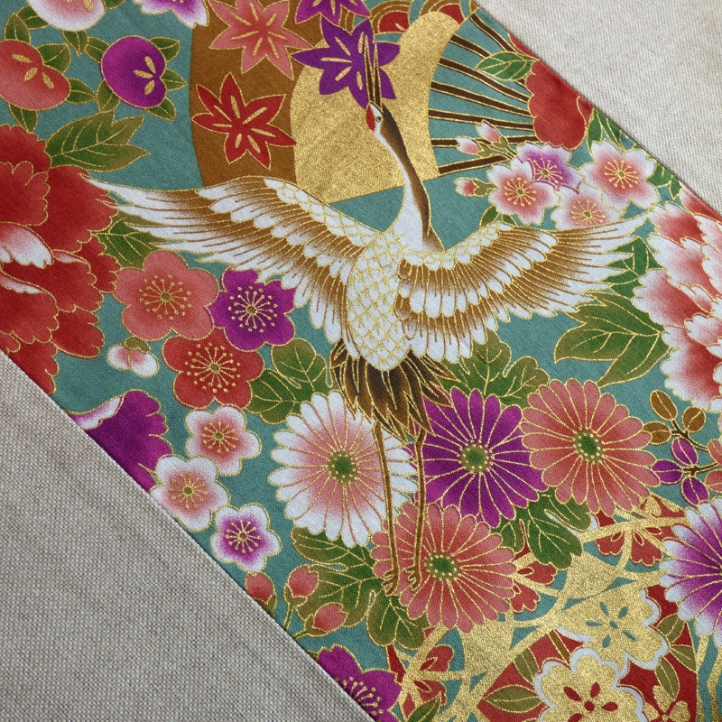 Vibrant Japanese Fabric Placemat with Cranes Design