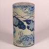 Tall washi paper tea caddy with blue Aomi wave design
