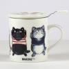 'Banzai' cat design mug with tea strainer and lid