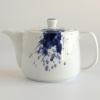 White Japanese teapot with bold cobalt blue ink blot design