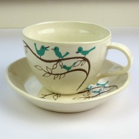 Bluebird design large cup and saucer by Shinzi Katoh