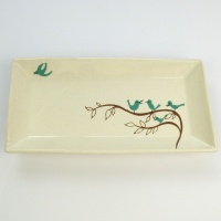 Rectangular serving plate with bluebird pattern by Shinzi Katoh