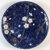 Dark blue Japanese plate with cherry blossom design