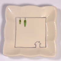 Square mini plate with house and trees design