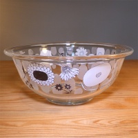Glass kitchen mixing bowl with floral design by Shinzi Katoh