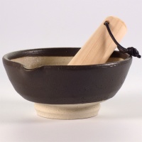 Small Japanese suribachi bowl with wooden surikogi