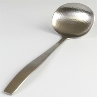Stainless steel Japanese ramen spoon with tsuchime hammered finish