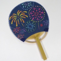 Japanese round uchiwa fan with fireworks design