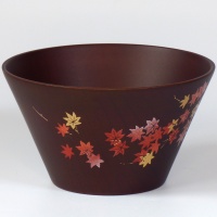 Dark brown natural wood bowl with Autumn pattern
