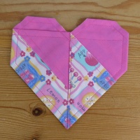 Origami Heart coasters in pink patterned fabrics