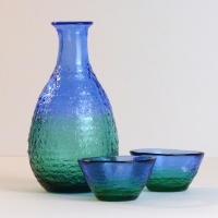 'Ocean' blue green glass sake jug and cups set