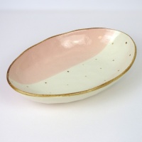 Pink and white Japanese ceramic oval curry plate