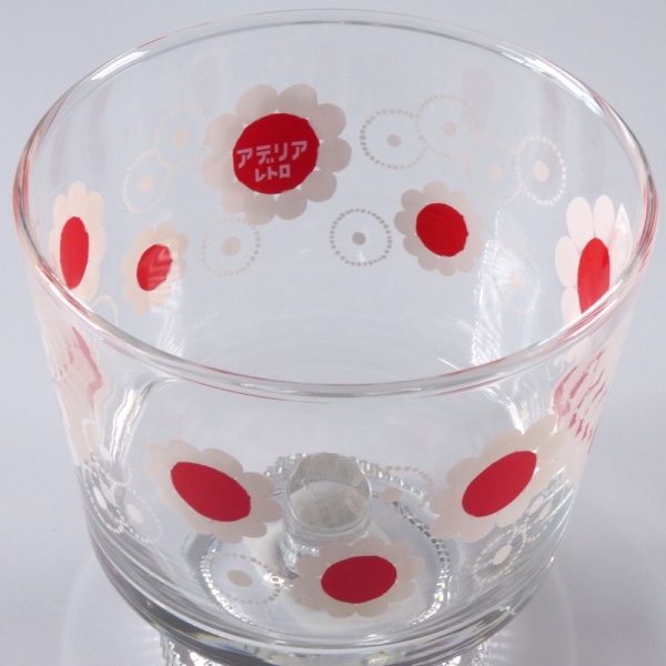 Japanese glass dessert bowl with red and white flower design