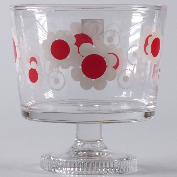 Aderia Retro glass dessert bowl with red and white flower design