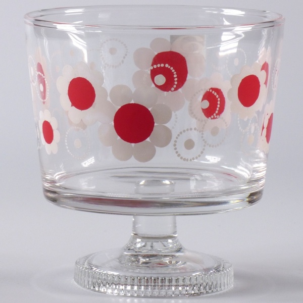 Japanese glass dessert bowl with red and white flower design