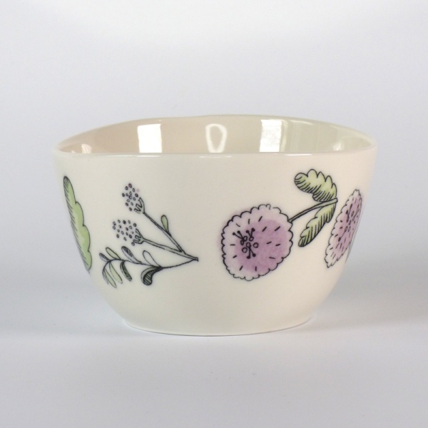 Purple aster floral design soup cup