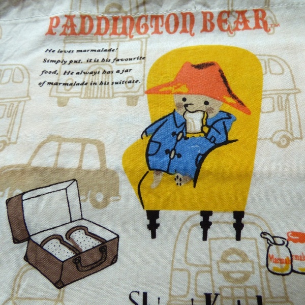 Close up of Paddington Bear detail on cotton lunch bag