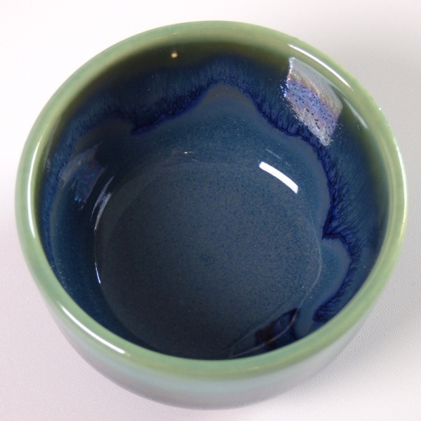Inside blue glazed ceramic sake cup