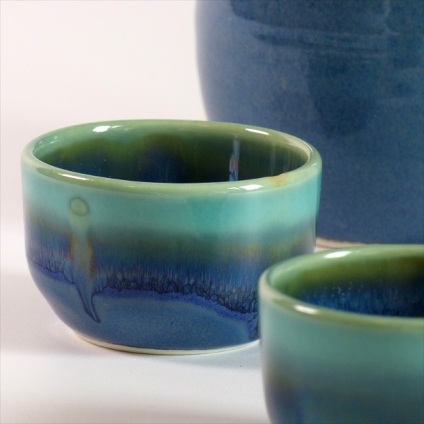 Turquoise-blue dip glazed sake cup