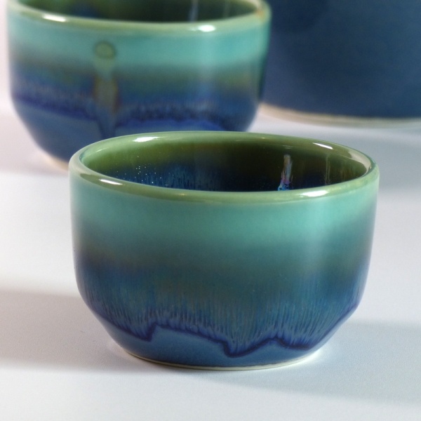 Turquoise-blue dip glazed sake cup