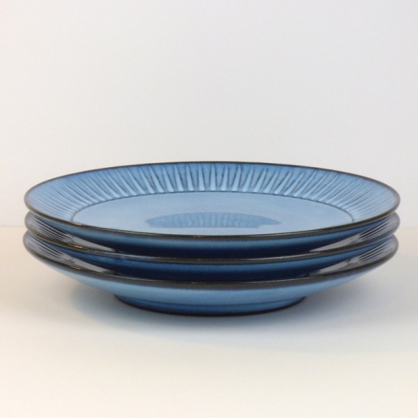 Stack of three blue Hasami ware dinner plates