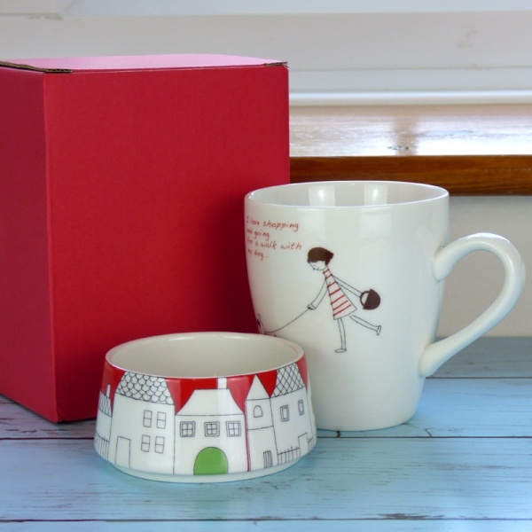 Shopping With My Dog cafe mug set by Shinzi Katoh with gift box