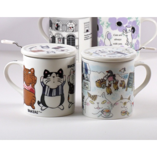 Collection of cat design mugs
