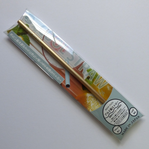Reusable gold aluminium metal drinking straw in packaging