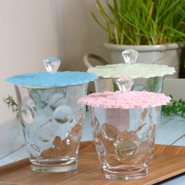 Set of three Hydrangea cup covers on glasses