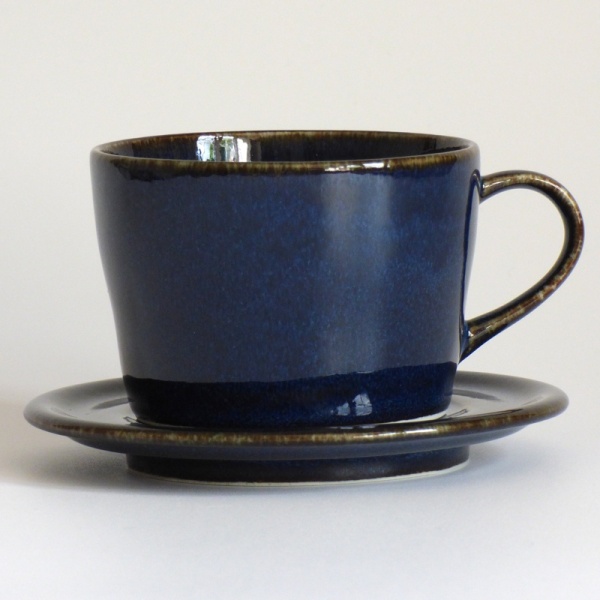 Dark blue Japanese cup and saucer