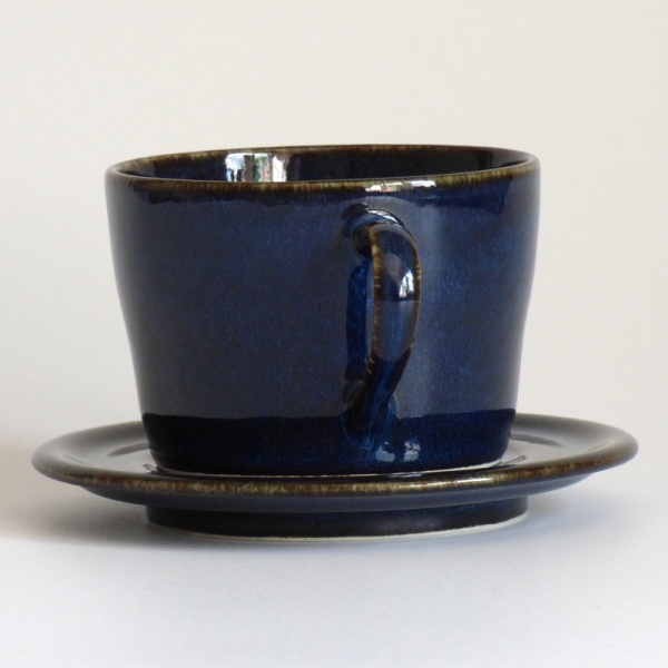 Dark blue Japanese cup and saucer
