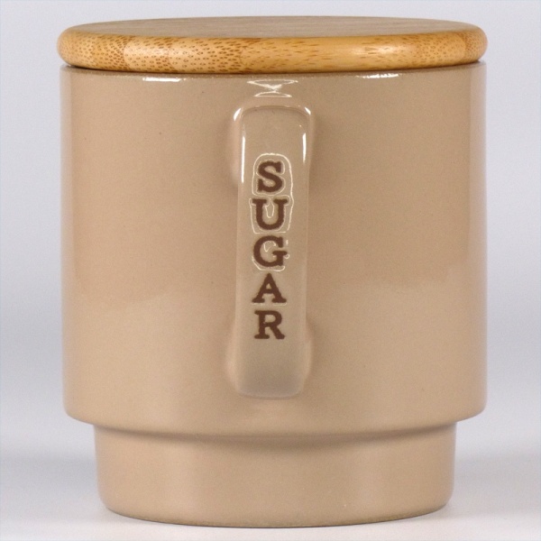 Ceramic sugar storage container with wooden lid