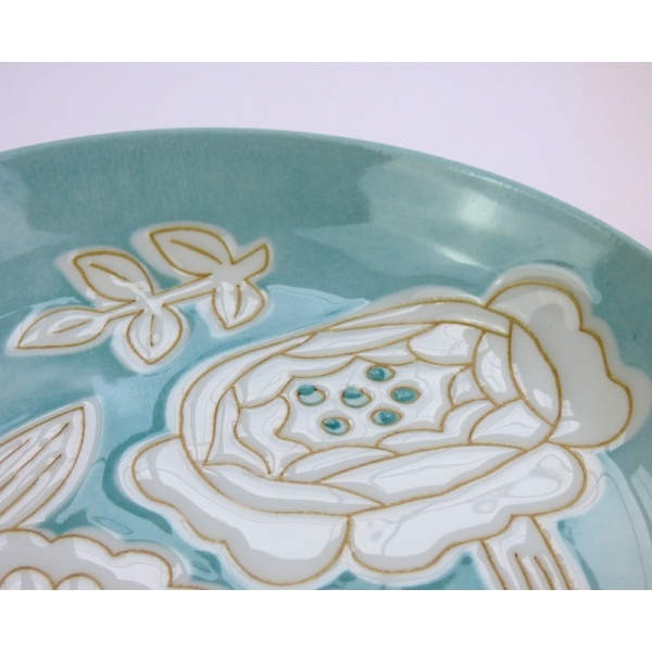 Turquoise flower pattern plate detail
