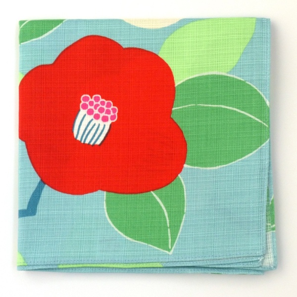 Blue Camellia design furoshiki wrapping cloth