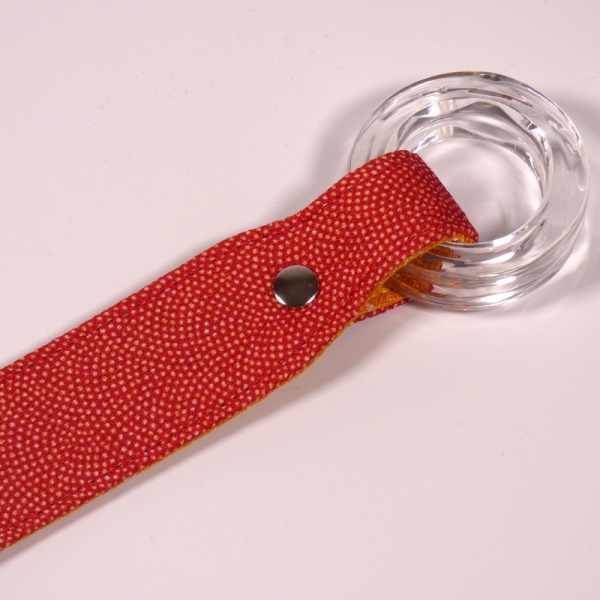 Closeup of red furoshiki handle
