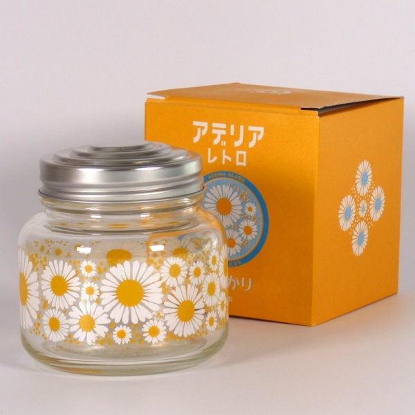 Daisies retro glass jar with decorative box