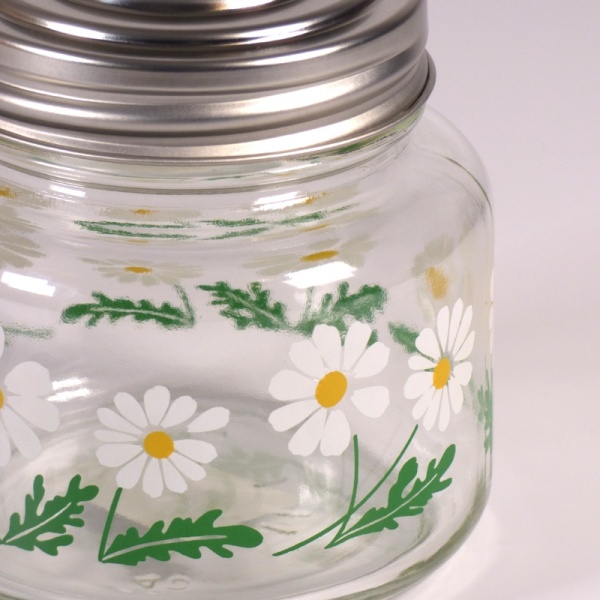 Close up of Meadow design glass jar