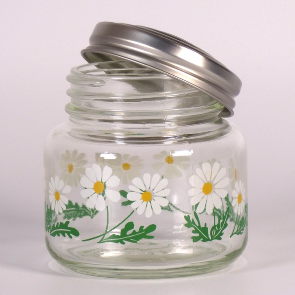 Glass storage jar with retro floral Meadow design