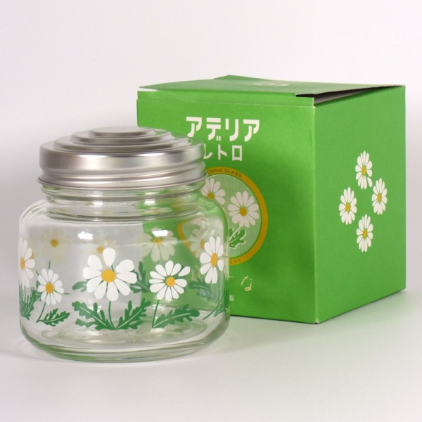 Retro Meadow glass storage jar with fancy box